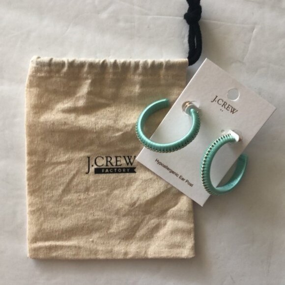 J. CREW Hoop Fabric Stud Wrapped Earrings Mint Fresh Spearmint - Picture 8 of 8